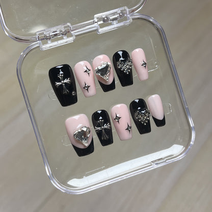 Cute Pink Punk Style Square Nails | Handmade Press On Square Nails