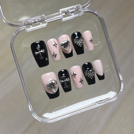 Cute Pink Punk Style Square Nails | Handmade Press On Square Nails